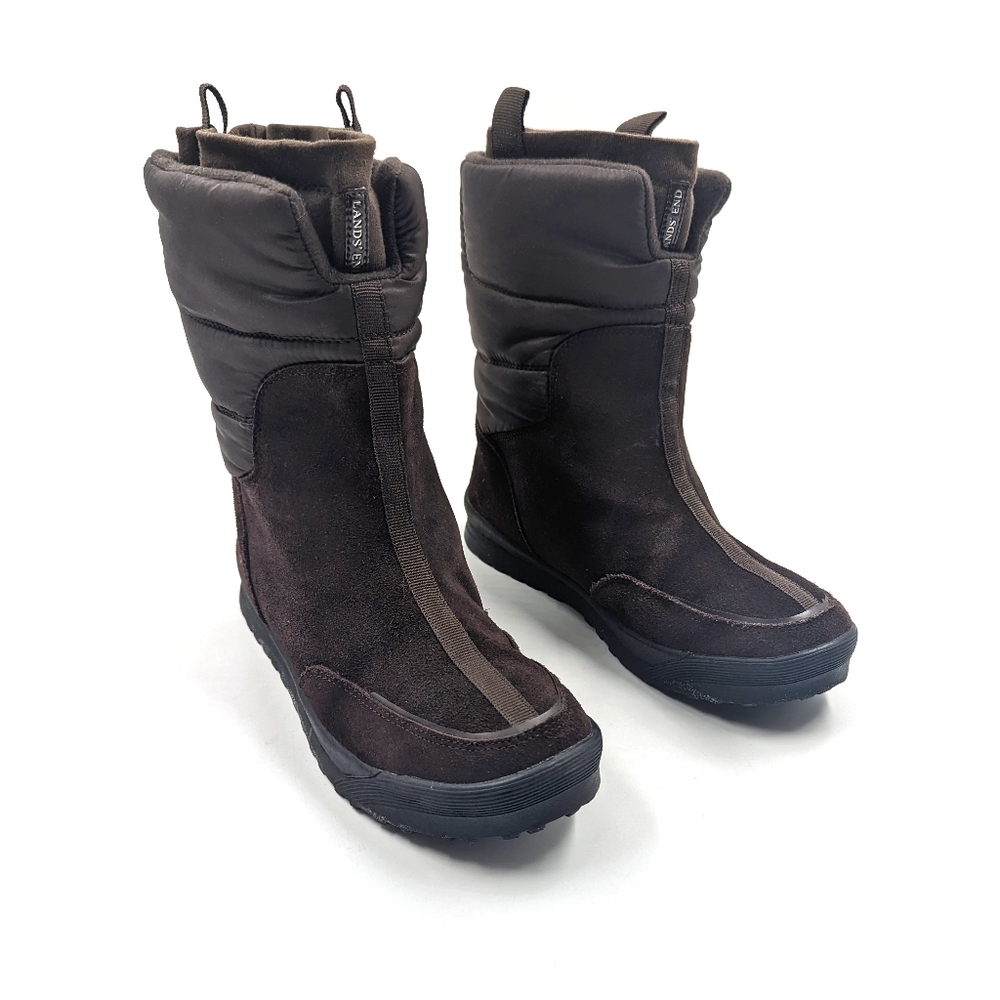 LANDS' END Suede Insulated Sock Liner Pull On Winter Boots Sz 8.5